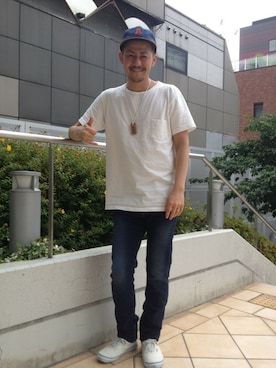 「TYPE BLUE（タイプブルー）のアイテム（デニムパンツ）」を使った、Junichiさん（メンズ・179cm）の夏コーディネート