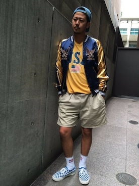 「AVIREX（アヴィレックス）のアイテム（ブルゾン）」を使った、Junichiさん（メンズ・180cm）の夏コーディネート