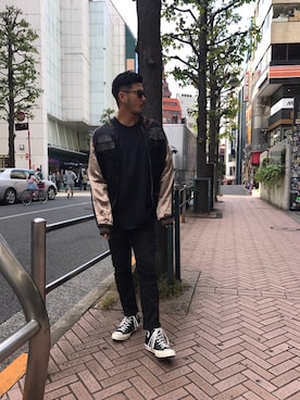 「スキニー」｜「アイテム（ブルゾン）」を使った、Junichiさん（メンズ・180cm）の秋コーディネート