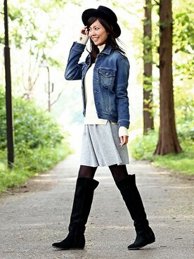 「ボンディング」｜「アイテム（デニムジャケット）」を使った、mihoさん（レディース・168cm）の秋コーディネート