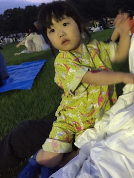 「アイテム（浴衣、グリーン系）」を使った、Nanohanaさん（キッズ・90cm）の秋コーディネート