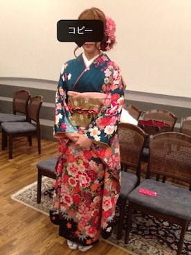 「アイテム（浴衣、グリーン系）」を使った、mikuさん（レディース・158cm）の冬コーディネート