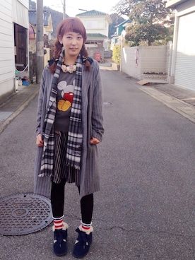 「おさげ」｜「アイテム（チェスターコート）」を使った、がま子さん（レディース・154cm）の冬コーディネート