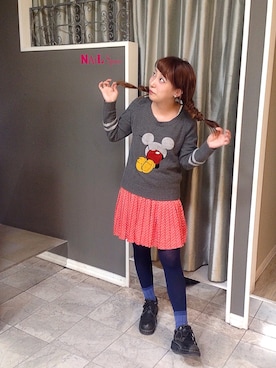 「ラインニット」｜「アイテム（その他）」を使った、がま子さん（レディース・155cm）の春コーディネート