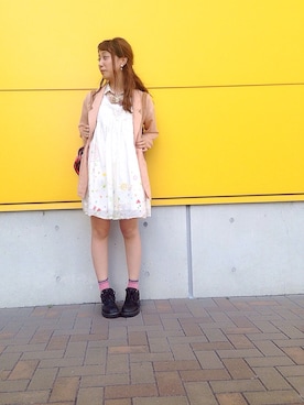 「ロングジャケット」｜「アイテム（その他シューズ）」を使った、がま子さん（レディース・154cm）の春コーディネート