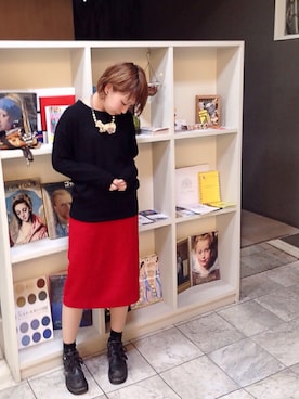 「節分」｜「アイテム（アクセサリー）」を使った、がま子さん（レディース・154cm）の冬コーディネート