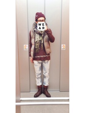 「ブリーチデニム」｜「アイテム（ブーツ）」を使った、HFさん（メンズ・177cm）の冬コーディネート