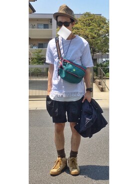 「アイテム（ボディバッグ/ウエストポーチ、ブルー系）」を使った、HFさん（メンズ・177cm）の春コーディネート