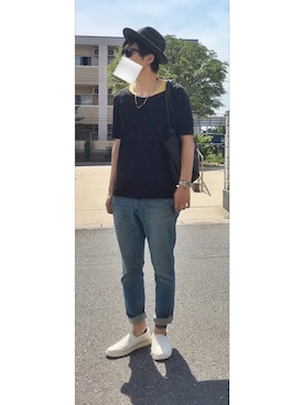 「Simplicite（サンプリシテ）のアイテム（シューズ）」を使った、HFさん（メンズ・177cm）の夏コーディネート