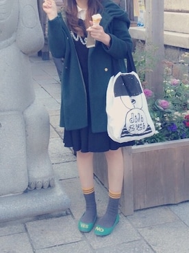 「お揃いコーデ」｜「アイテム（その他アウター）」を使った、◀︎さーこ▶︎さん（レディース・159cm）の冬コーディネート