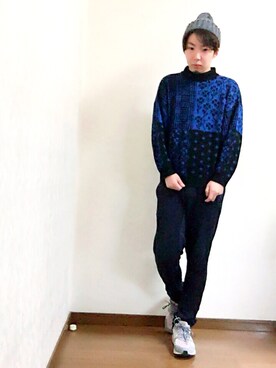 「乱痴気（ランチキ）のアイテム（帽子）」を使った、クロメさん（メンズ・165cm）の冬コーディネート