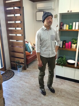 「アイテム（モカシン/デッキシューズ）」を使った、hair la setta瀬田 勇一さん（メンズ・174cm・30代）の秋コーディネート