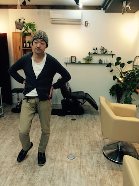 「アイテム（カーディガン/ボレロ）」を使った、hair la setta瀬田 勇一さん（メンズ・174cm・30代）の秋コーディネート