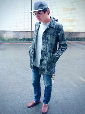 「HARE（ハレ）のアイテム（その他アウター、グリーン系）」を使った、JeffCさん（メンズ・180cm）の春コーディネート