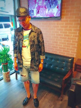 「HARE（ハレ）のアイテム（その他アウター、グリーン系）」を使った、JeffCさん（メンズ・180cm）の春コーディネート