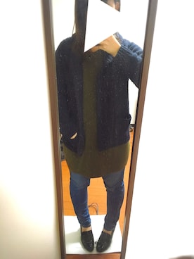 「ニットカーディガン」｜「アイテム（チュニック）」を使った、高瀬さん（レディース・159cm）の秋コーディネート