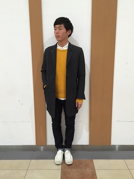 「マスタード」｜「アイテム（その他アウター）」を使った、かずちきさん（メンズ・173cm）の冬コーディネート