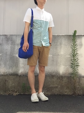 「膝上ショーツ」｜「アイテム（チノパンツ）」を使った、かずちきさん（メンズ・173cm）の夏コーディネート