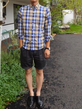 「膝上ショーツ」｜「アイテム（スラックス）」を使った、かずちきさん（メンズ・173cm）の夏コーディネート