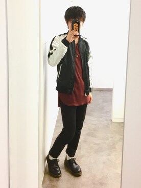 「RAGEBLUE（レイジブルー）の＜トレンドのロング丈＞ワッフルロングカットソー/733404（Tシャツ/カットソー）」を使った、ryuさん（メンズ・170cm）の秋コーディネート