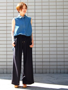 「Johnbull Private labo（ジョンブルプライベートラボ）のアイテム（スラックス）」を使った、Noripiさん（レディース・157cm）の春コーディネート