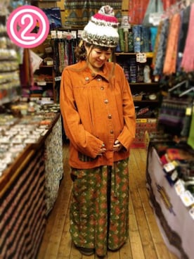 「アジャラのアイテム（トップス、オレンジ系）」を使った、maiさん（レディース・163cm）の秋コーディネート