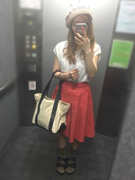 「ハイトーンカラー」｜「アイテム（ハンチング/ベレー帽）」を使った、natsukiさん（レディース・151cm）の夏コーディネート