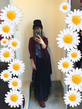 「アイテム（シャツワンピース、レッド系）」を使った、りーぬ@おすし。さん（レディース・156cm）の秋コーディネート