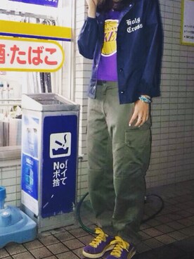 「Champion（チャンピオン）のアイテム（ナイロンジャケット）」を使った、明日から頑張る君さん（レディース・155cm）の秋コーディネート
