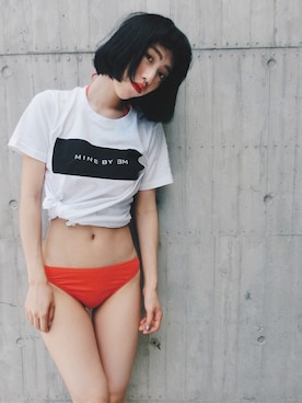 「アイテム（水着、レッド系）」を使った、チンシンさん（レディース・166cm）の夏コーディネート