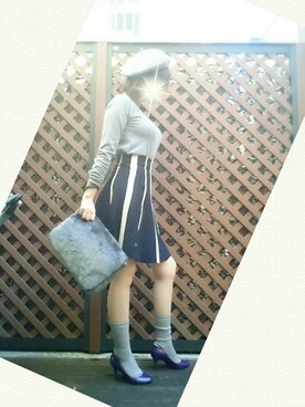 「アイテム（クラッチバッグ、グレー系）」を使った、Kahoriさん（レディース・158cm）の冬コーディネート