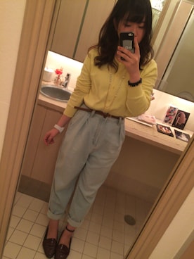 「マムジーンズ」｜あやかさん（レディース・158cm）の冬コーディネート