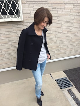「BAYFLOW（ベイフロー）のアイテム（ピーコート）」を使った、chiyukiさん（レディース・160cm）の秋コーディネート
