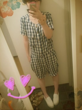 「mercibeaucoup,（メルシーボークー）のアイテム（つなぎ/オールインワン）」を使った、mochiさん（レディース・163cm）の夏コーディネート