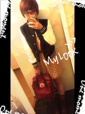 「メガネ女子」｜「アイテム（スタジャン）」を使った、mochiさん（レディース・163cm）の秋コーディネート
