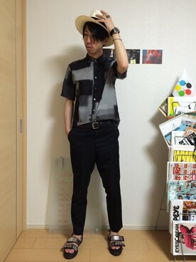 「ROBERT GELLER（ロバートゲラー）のアイテム（トップス）」を使った、西拓郎さん（メンズ・171cm）の夏コーディネート