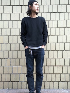 「halo commodity（ハロ　コモディティー）のアイテム（ニットキャップ/ビーニー）」を使った、sawadaさん（メンズ・175cm）の冬コーディネート
