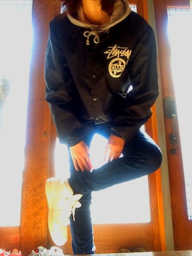 「STUSSY（ステューシー）のアイテム（ナイロンジャケット）」を使った、ℳ さん（レディース・160cm）の冬コーディネート