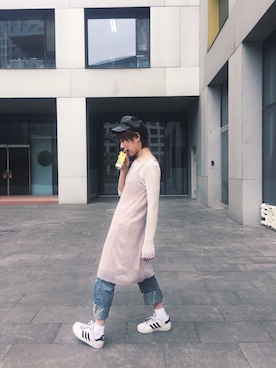 「ZARA（ザラ）のアイテム（ワンピース、ピンク系）」を使った、仲草莓さん（レディース・160cm）の夏コーディネート