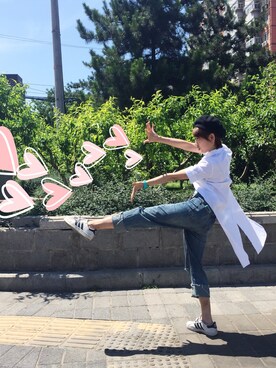 「ZARA（ザラ）のアイテム（シャツ/ブラウス、ホワイト系）」を使った、仲草莓さん（レディース・160cm）の夏コーディネート
