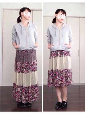 「花柄 スカート」｜「アイテム（パンプス）」を使った、IKUmamaさん（レディース・160cm）の春コーディネート