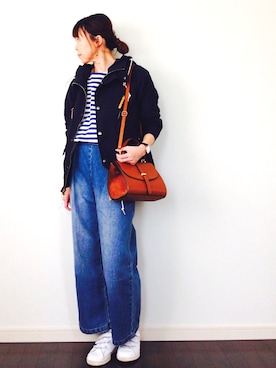 「アイテム（マウンテンパーカー、ブルー系）」を使った、IKUmamaさん（レディース・160cm）の春コーディネート