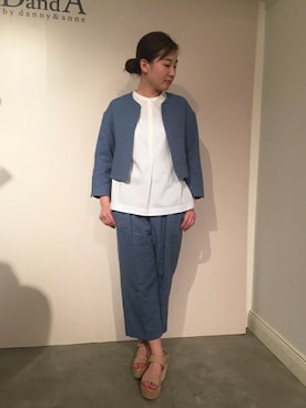 「セットアップスタイル」｜「アイテム（ノーカラージャケット）」を使った、Danny&Anne STAFFさん（レディース・163cm）の春コーディネート