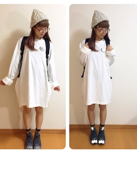 「黒リュック」｜「アイテム（シャツワンピース）」を使った、ゆうなさん（レディース・154cm）の秋コーディネート