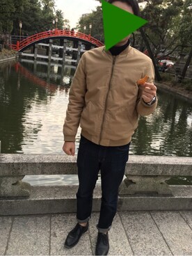 「ハイネックニット」｜「アイテム（ブルゾン）」を使った、あおさん（メンズ・173cm）の冬コーディネート