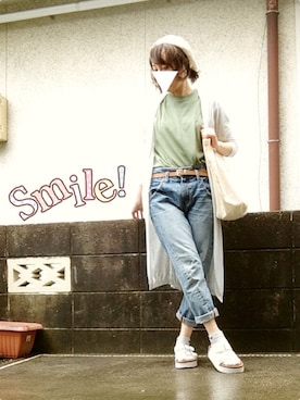 「Tシャツ×デニム」｜「アイテム（ハンチング/ベレー帽）」を使った、ひめもんさん（レディース・153cm）の夏コーディネート