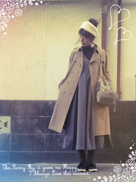 「服バカ」｜「アイテム（トレンチコート）」を使った、ひめもんさん（レディース・153cm）の冬コーディネート