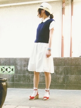 「赤い靴」｜「アイテム（サンダル）」を使った、ひめもんさん（レディース・153cm）の春コーディネート