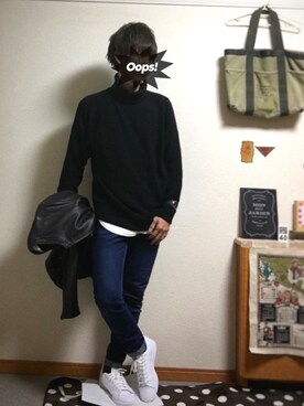 「RAGEBLUE（レイジブルー）の＜トレンドのロング丈＞ワッフルロングカットソー/733404（Tシャツ/カットソー）」を使った、ならしょうさん（メンズ・169cm）の冬コーディネート