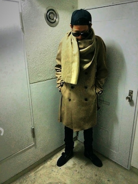 「MARTIN MARGIELA（マルタンマルジェラ）のアイテム（トレンチコート）」を使った、どぶをさん（メンズ・182cm）の冬コーディネート